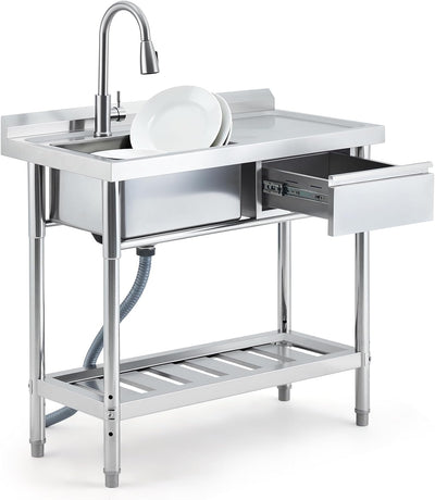 39in Stainless Steel Utility Sink, Free Standing Outdoor Sink