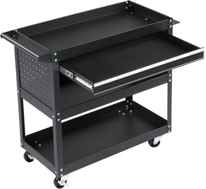 3-Tier Rolling Tool Cart, Heavy Duty Utility Industrial Service Cart on Wheels, with Locked Drawers, for Workshop