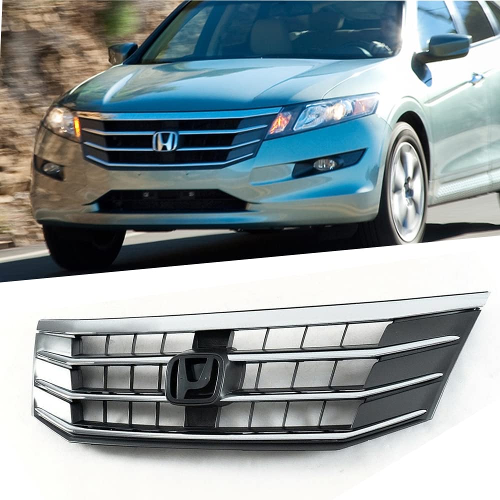 Chrome Front Bumper Upper Grille Mesh Grill Assembly Compatible With Crosstour 2010 2011 2012 ABS Plastic Silver