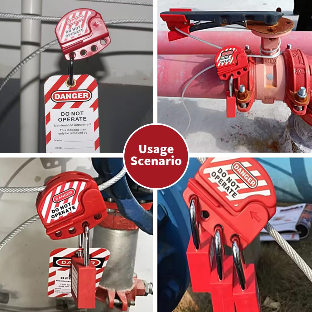 2 Lockout Tagout Cable Lock,6.5 ft Safety Adjustable Lockout Red