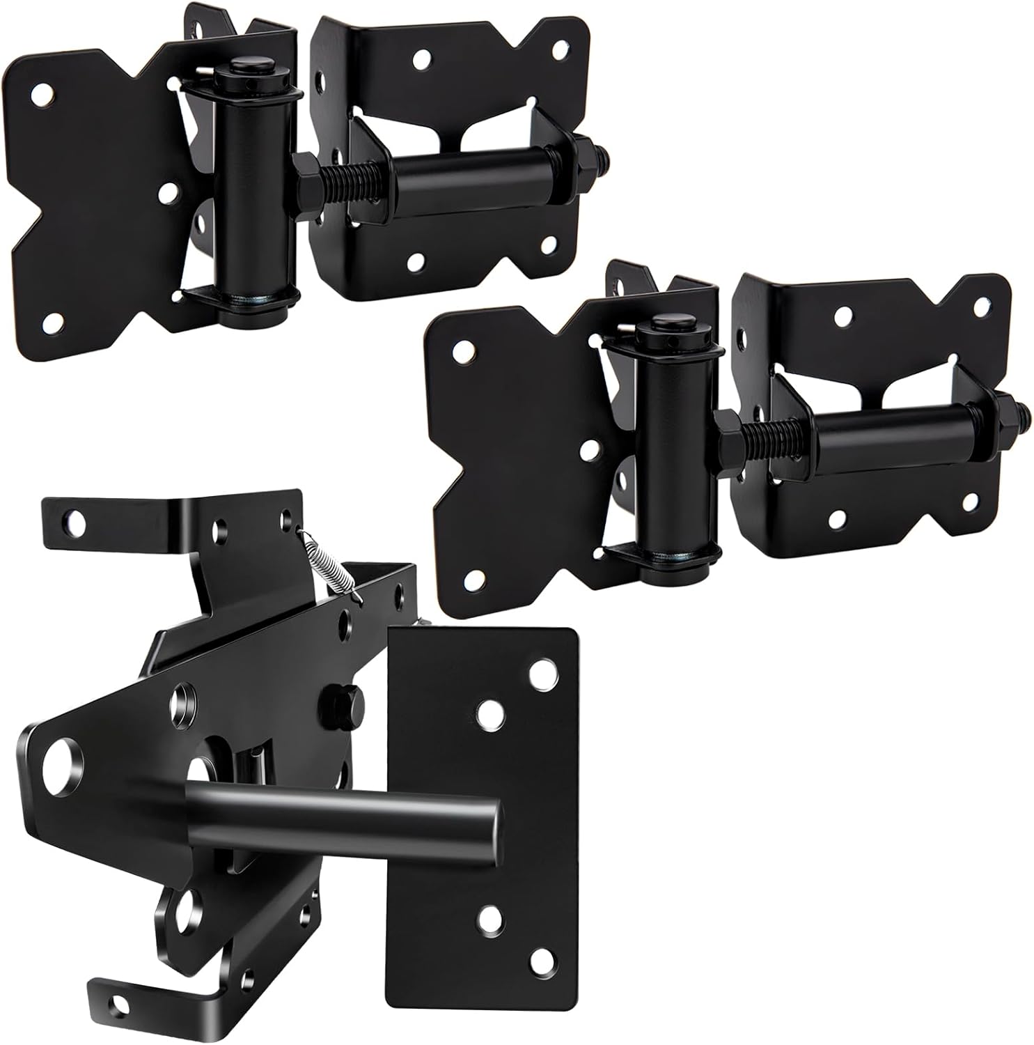 Self Locking Gate Latch and Gate Hinges Set Heavy Duty Hardware Hinges for Vinyl and Wood Fence with Installation
