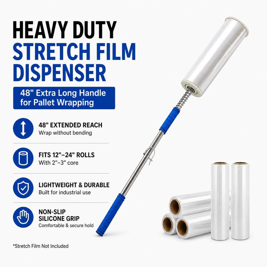48 Inch Stretch Film Dispenser Pole Holder, Heavy Duty Long Handle Stretch Wrap Dispenser for Pallet Wrapping, Pallet