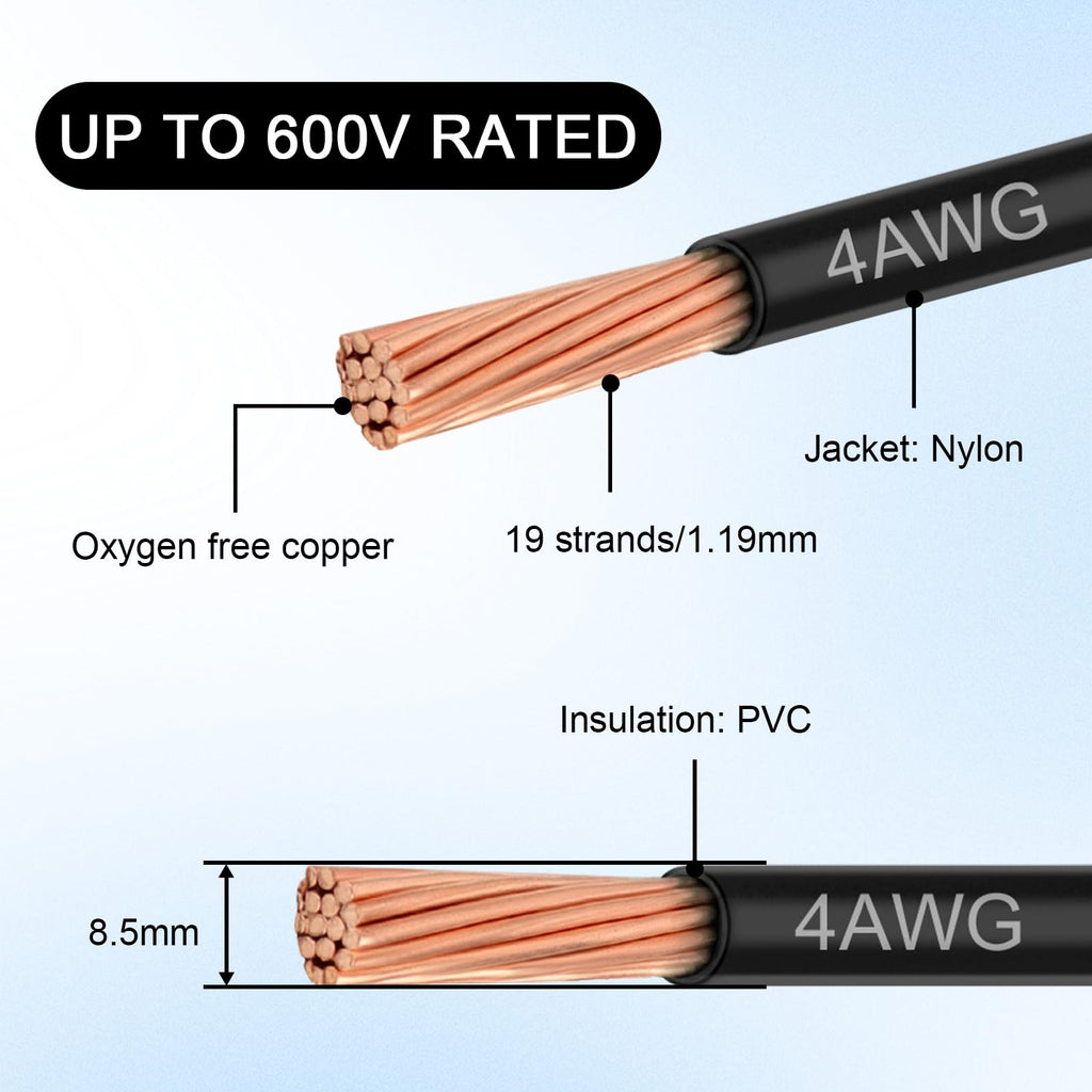 4 Gauge THHN Wire 50 FT, 4 AWG Stranded Copper Electrical Wire, Black