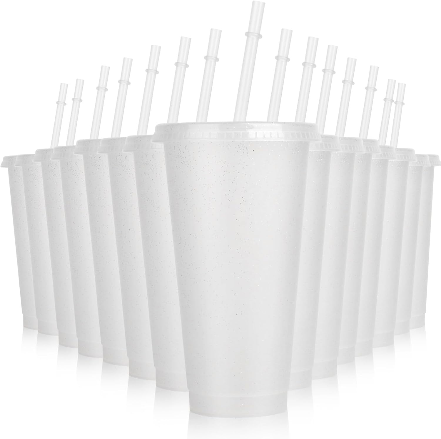 16 Pieces Reusable Cups with Lids and Straws, 24 oz Glitter Plastic Tumbler Iced Coffee Cups Travel Mug Cup for
