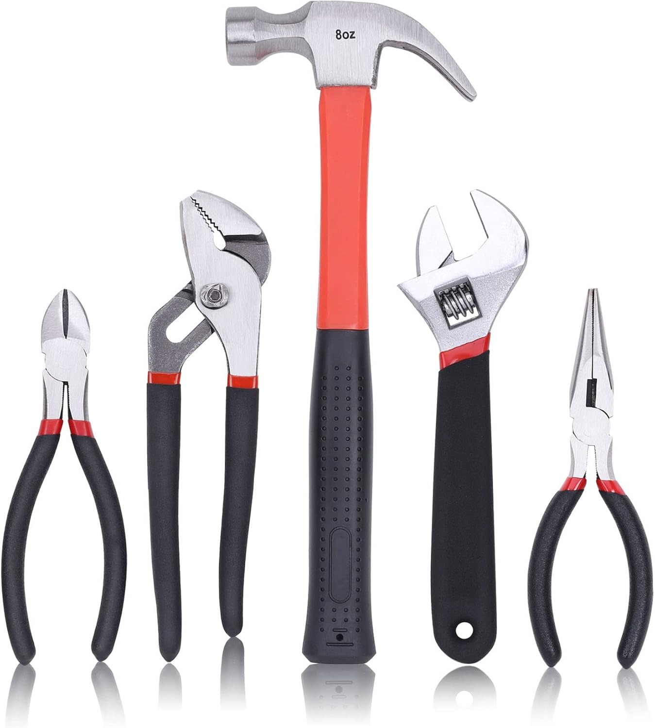 215-Piece Home Repairing Tool Set with 12-Inch Wide Mouth Open Storage Bag, Household Hand Tool Kit,Red