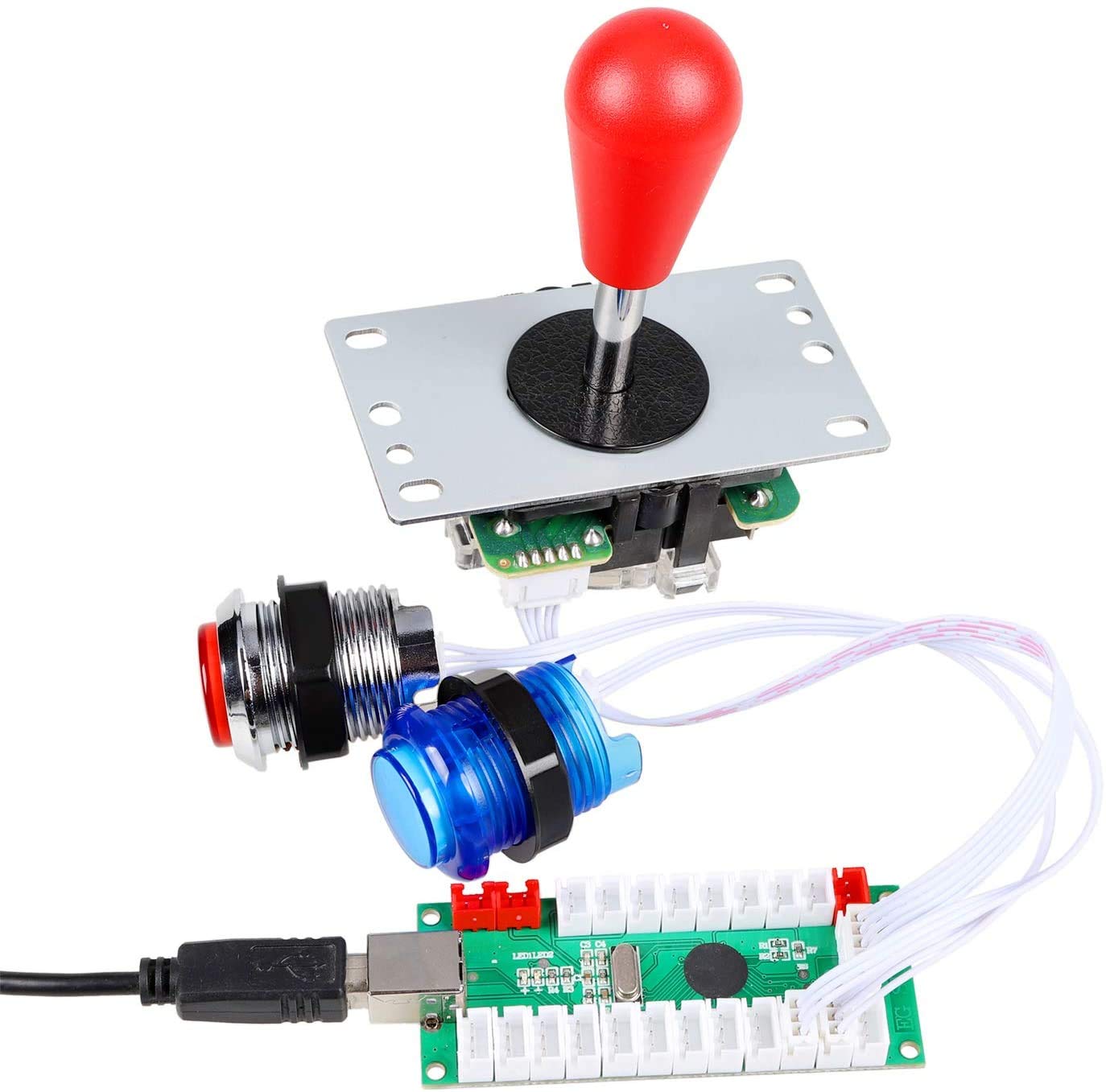 2 Player Arcade Game DIY Kits Part 2 Ellipse Oval Bat Joystick Handles + 20 LED lit Arcade Buttons Green & Blue Kits