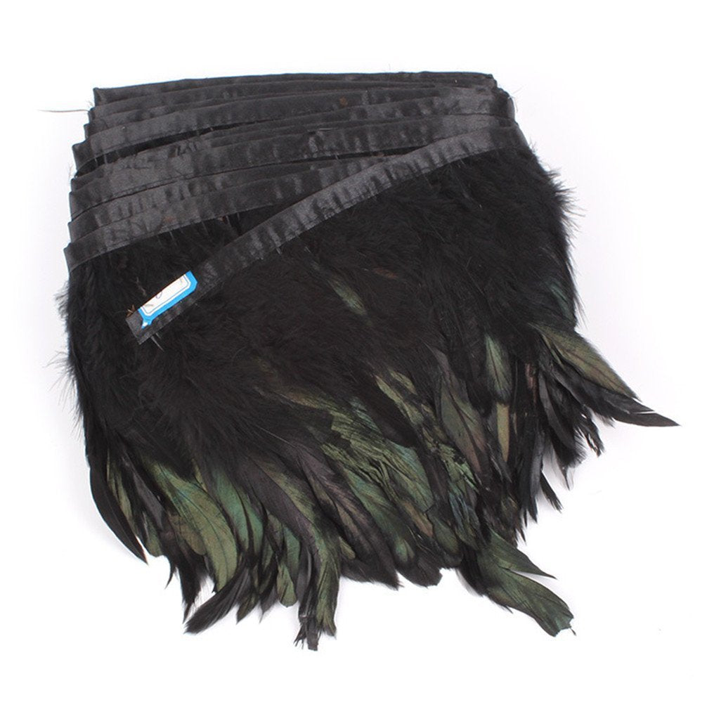 5 Yards Rooster Feather Trim 5-7 inches Wide, Black