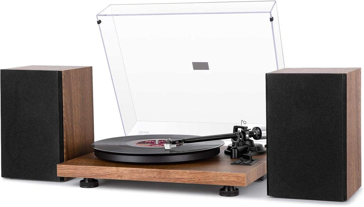 1 BY ONE Bluetooth Turntable HiFi System with 36 Watt Bookshelf Speakers | Patend Designed Vinyl Record Player with