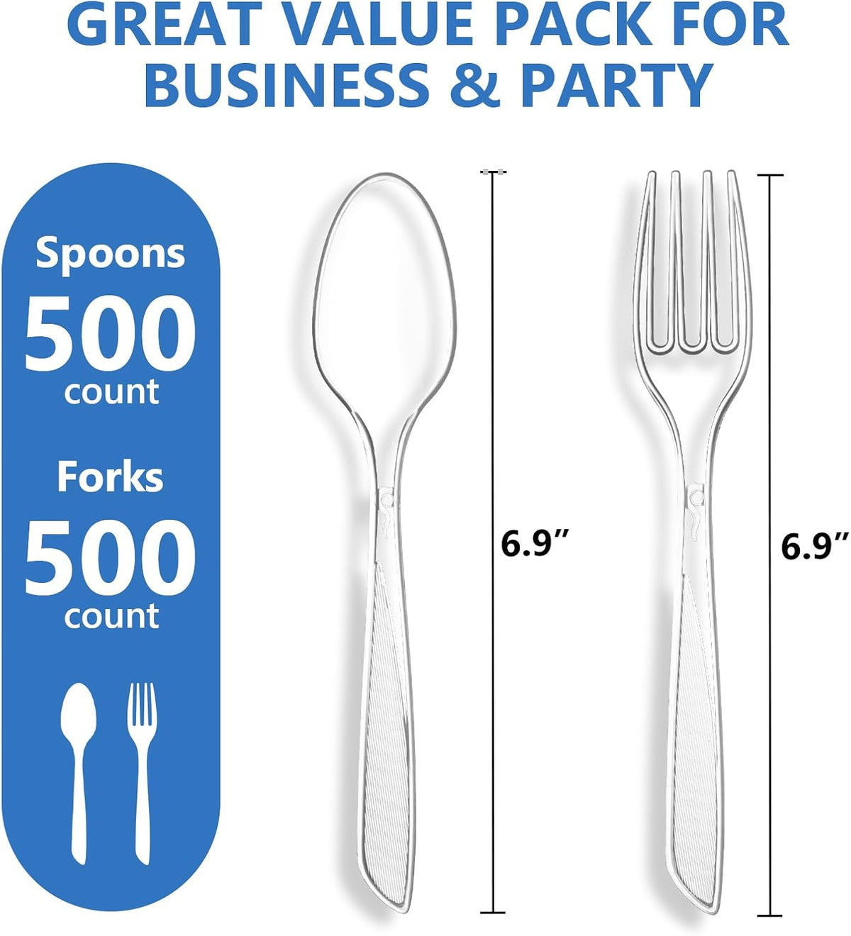 1000 Count Plastic Silverware Heavy Duty -500 Forks, 500 Spoons