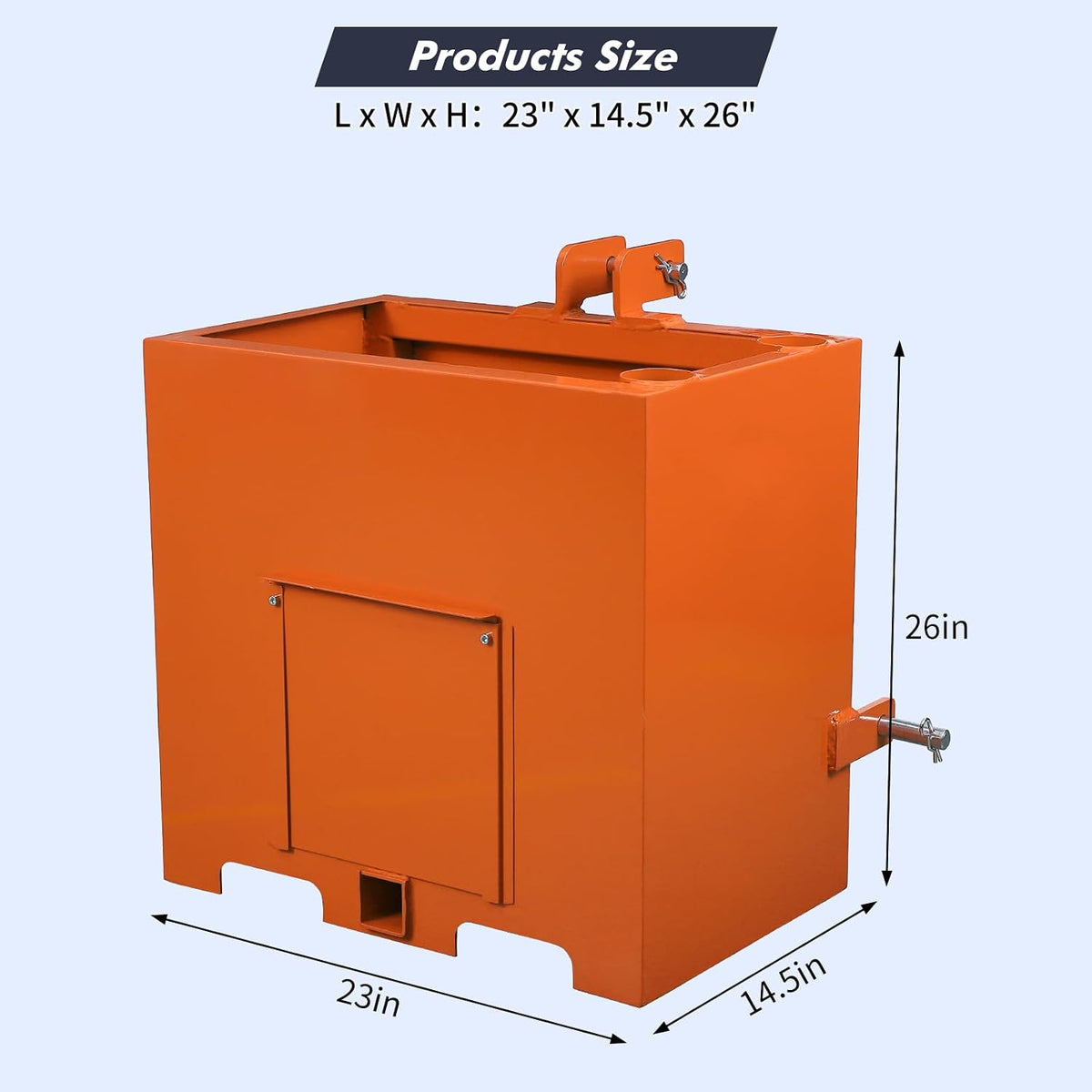 3 Point Ballast Box for Tractor Category 1, 800 LBS Capacity 5 Cu.ft Volume, Heavy Duty Steel with Standard 2" Hitch
