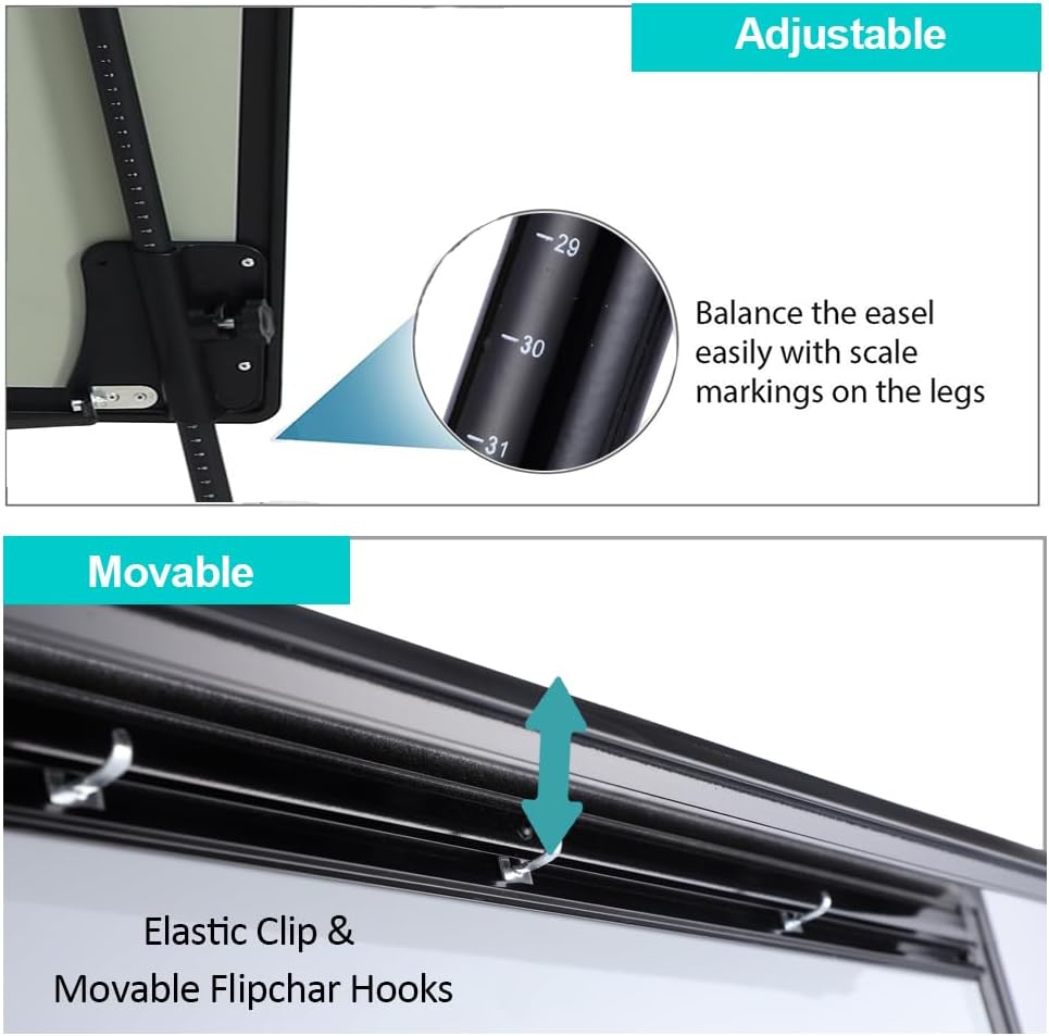 Magnetic Whiteboard Easel Dry Erase Board with Tripod Stand, 36"x24", Black | Portable Height Adjustable 3' x 2' Dry