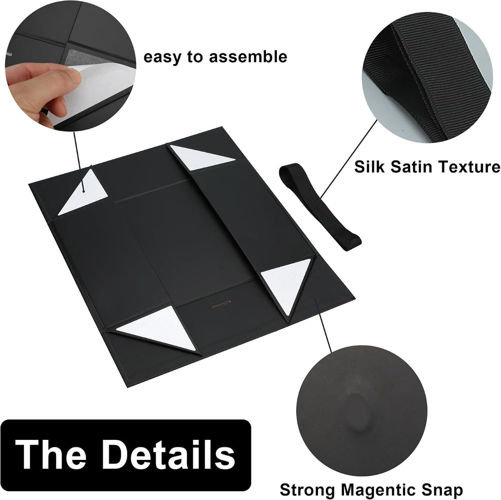 10.5"x7.5"x3" Medium Black Magnetic Gift Box with Lid Ribbon