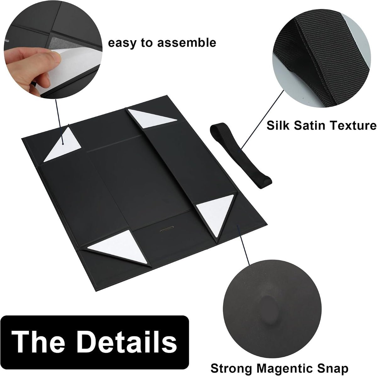 10.5"x7.5"x3" Medium Black Magnetic Gift Box with Lid Ribbon