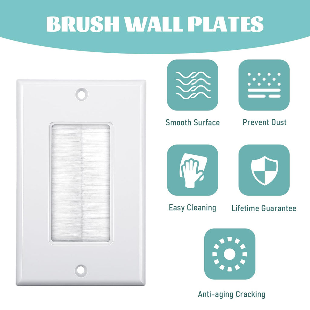 12 Pack Brush Wall Plate, Cable Pass Through Insert for Wires