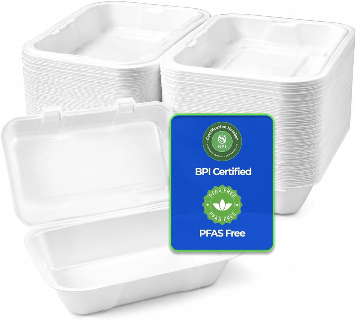. 9x6 '' Compostable Clamshell Containers, 100 Pack, Eco-Friendly Disposable Takeout Food Boxes, Biodegradable To-Go