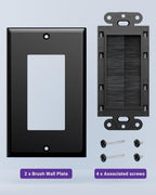 VCE Brush Wall Plate for Low Voltage Cables, Black, 2-Pack