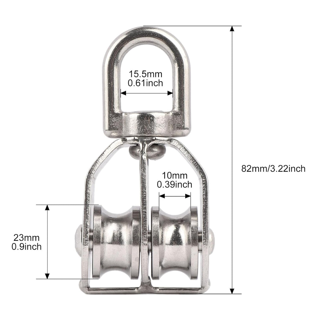 2PCS M25 Double Sheave Pulley Block 304 Stainless Steel Lifting Crane Swivel Hook