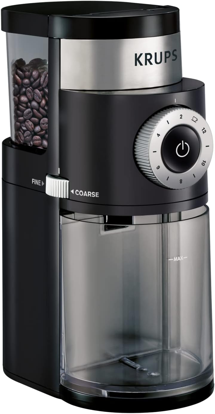 Precision Burr Coffee Grinder: 12 Settings, 8 oz Capacity for Drip, French Press, Espresso, Pour Over, Cold Brew