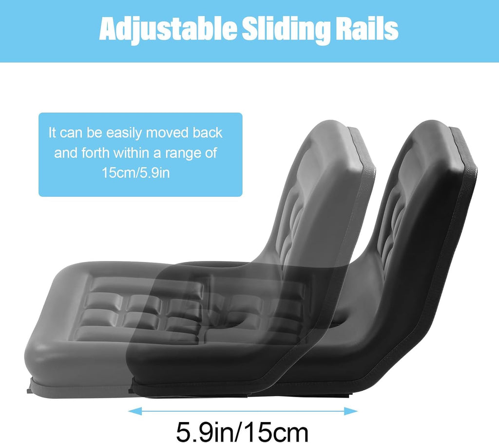 Tractor Seat & Lawn Mower Seat - Black PVC Leather 13 Inch High Back Seat Replacement for Most Forklift, Excavator