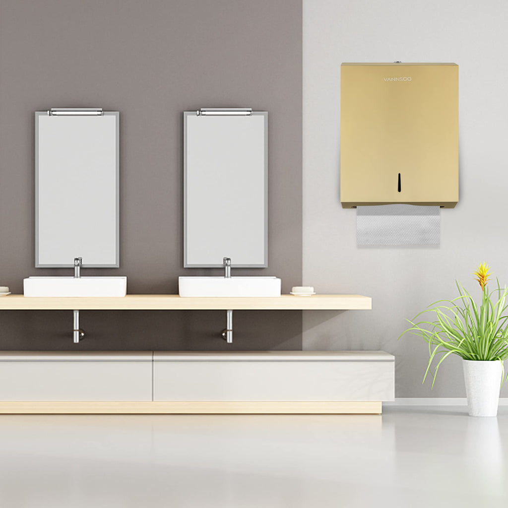 Paper Towel Dispenser, Commercial Stainless Steel, Gold