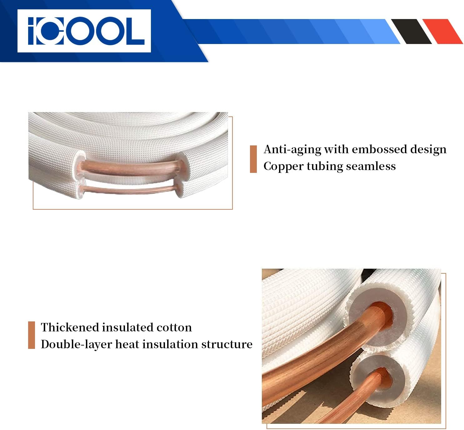 33 Ft. Mini Split Line Set 1/4" & 1/2" O.D. Twin Copper Pipes | without Fittings, 3/8" Thickened PE Insulated Coil