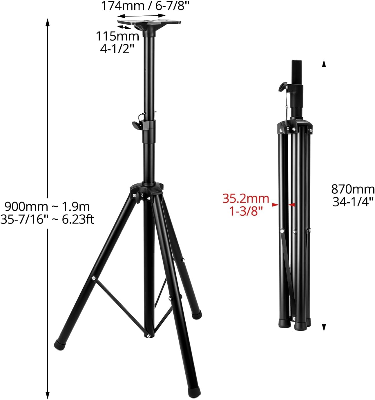 2 Pack Adjustable PA Speaker Stands 39–77 Inches – Stable Tripod Mount for Stage, Studio & Events