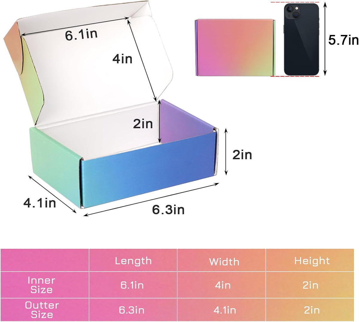 6x4x2 Shipping Boxes Small, 45 Pack Rainbow Corrugated Cardboard Mailer Boxes for Small Business, Mailing, Packaging