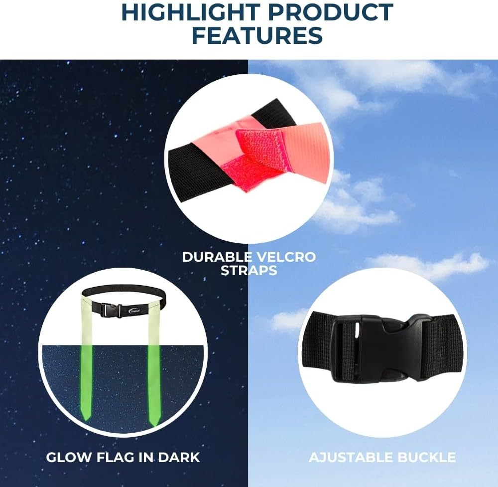 Glow in the Dark Flag Football Set – 2-Man Adjustable Flag Football Belts with Flags – Outdoor Flag Football Gear