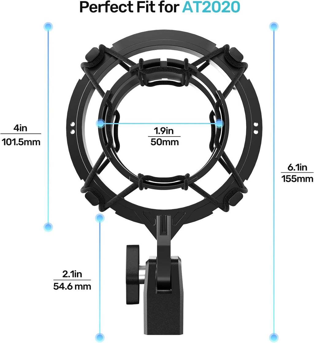 AT2020 Microphone Shock Mount with Pop Filter, Custom Built for AT2020 Mic | Pop Filter & Anti-Vibration Suspension