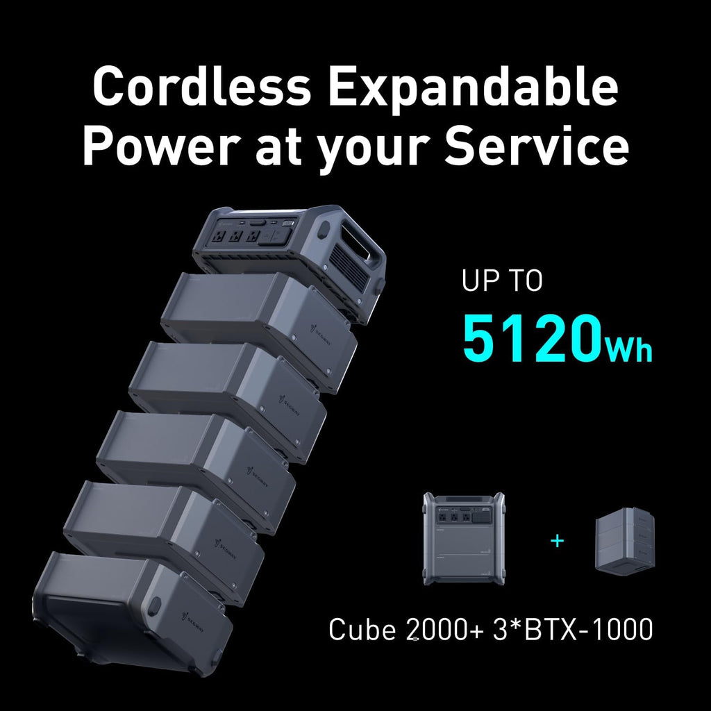 Portable Power Station Cube 2000, 2200W AC Outlets, 2048Wh LiFePO4 Battery, Expandable Battery Capacity up to 5kWh
