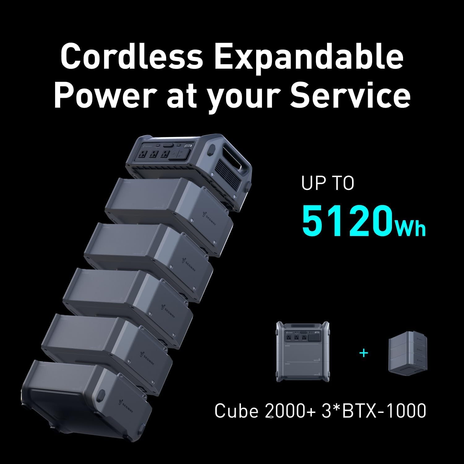 Portable Power Station Cube 2000, 2200W AC Outlets, 2048Wh LiFePO4 Battery, Expandable Battery Capacity up to 5kWh