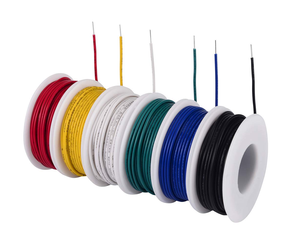 TUOFENG 24 AWG Solid Core Hookup Wire Kit, Tinned Copper, 6 Colors, 180 ft