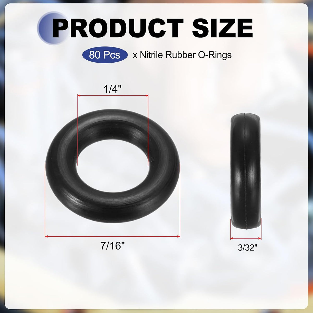 uxcell 80Pcs AS-108 Nitrile Rubber O-Rings 1/4" ID 7/16" OD 3/16" W