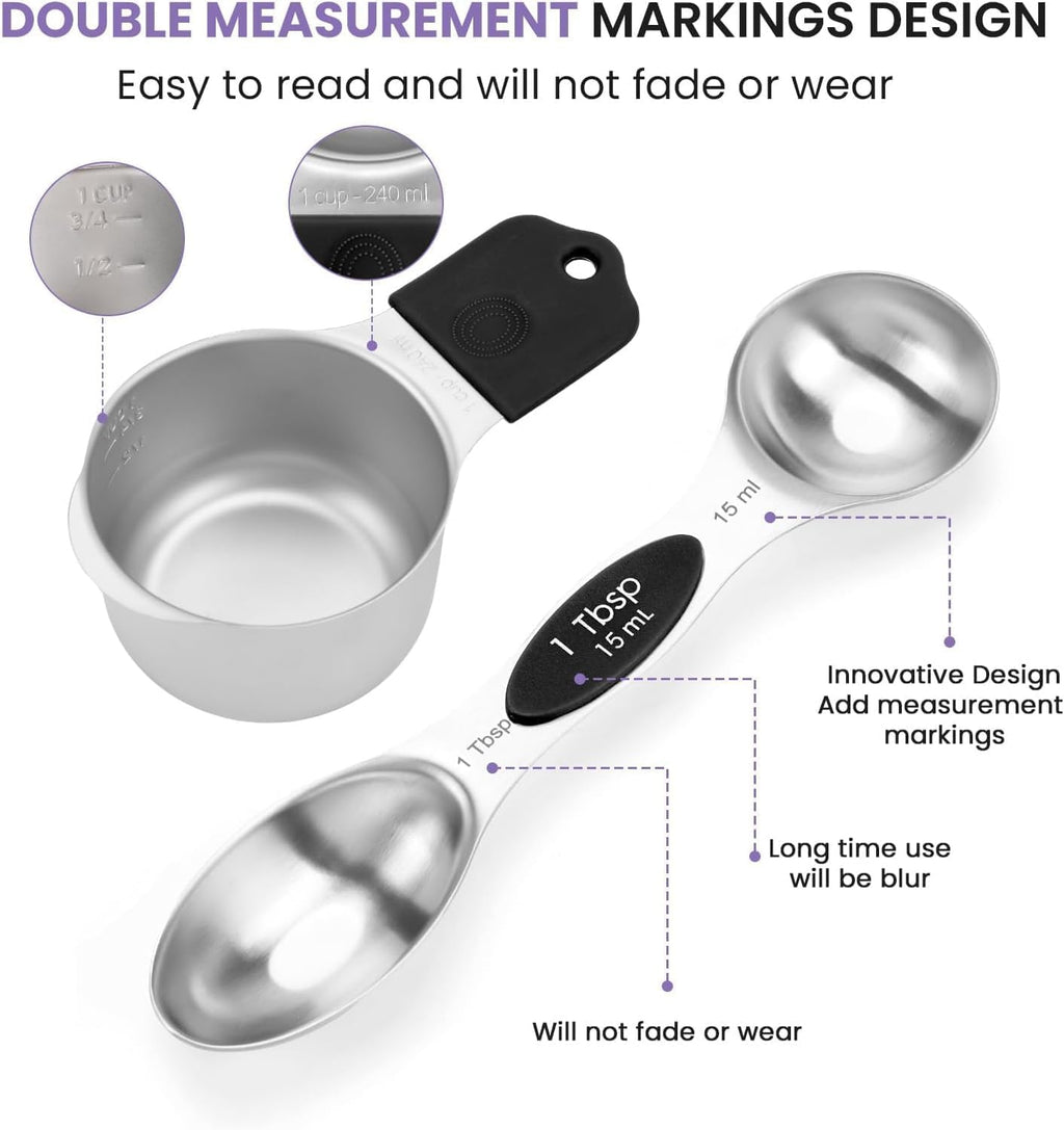 Magnetic Measuring Cups and Spoons Set, N52 Magnetic spoons Nesting Design, 304 Stainless Steel measuring cups, BPA
