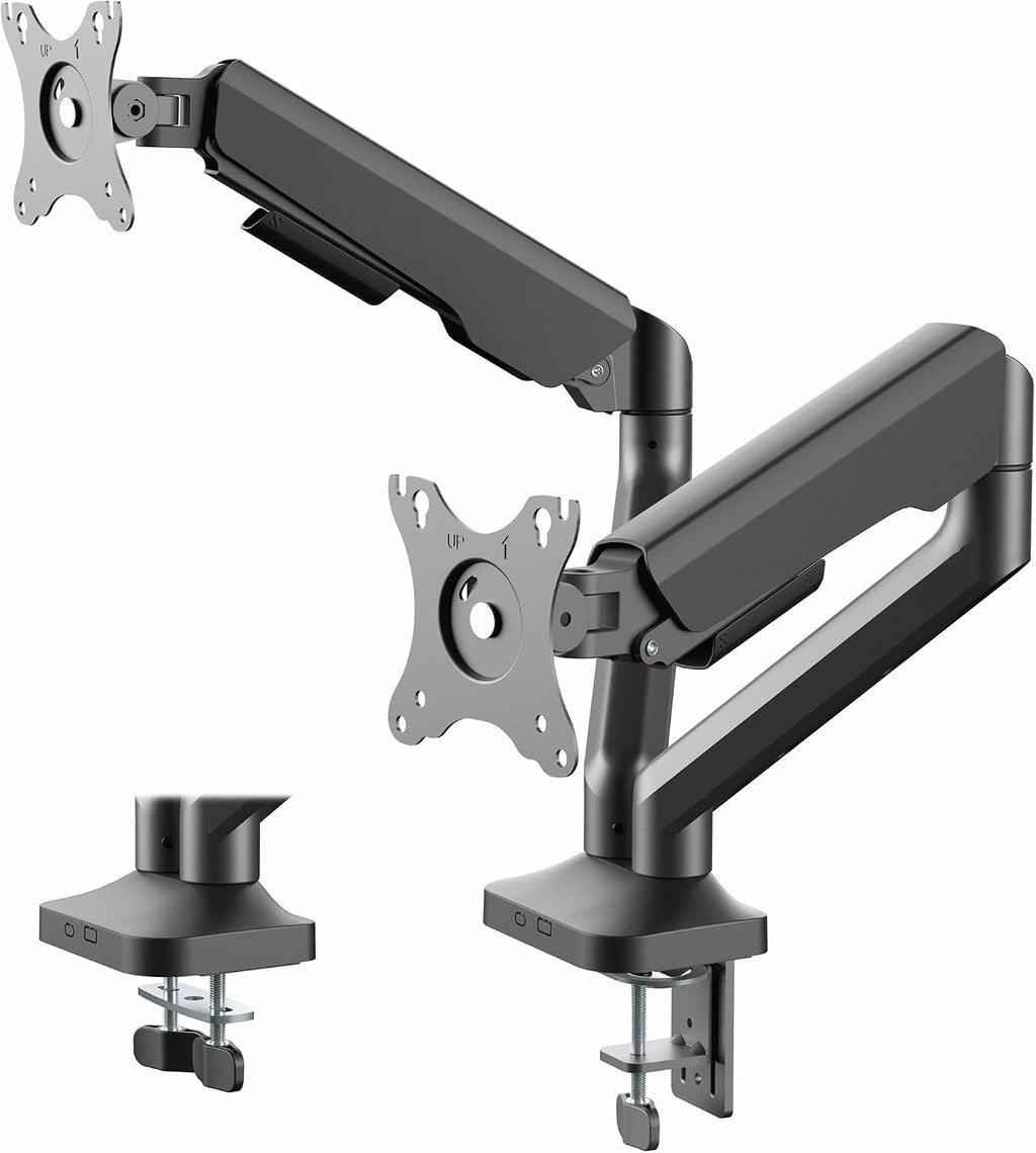 Dual Pneumatic Arm Ultra-Wide Monitor Mount for up to 35 inch Screens, Holds 26.4 lbs per Arm, Desk Mount Monitor