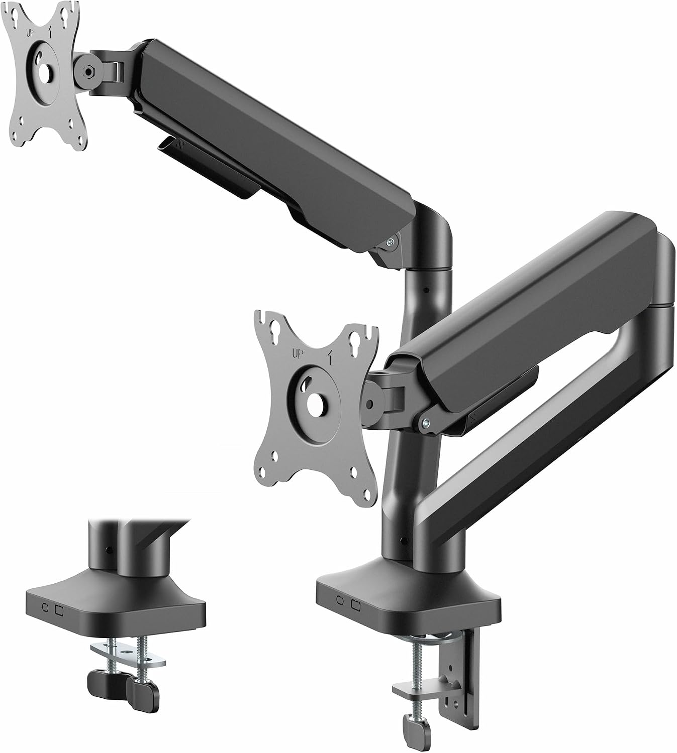 Dual Pneumatic Arm Ultra-Wide Monitor Mount for up to 35 inch Screens, Holds 26.4 lbs per Arm, Desk Mount Monitor