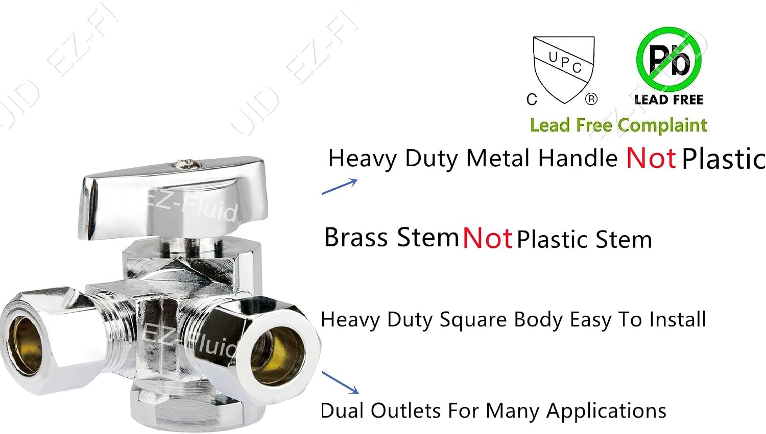 1/2" FIP Female Iron Pipe Threaded X 3/8"Comp X 3/8"Comp Dual Outlets Heavy Duty Chrome Brass Angle Stop Valve 1/4