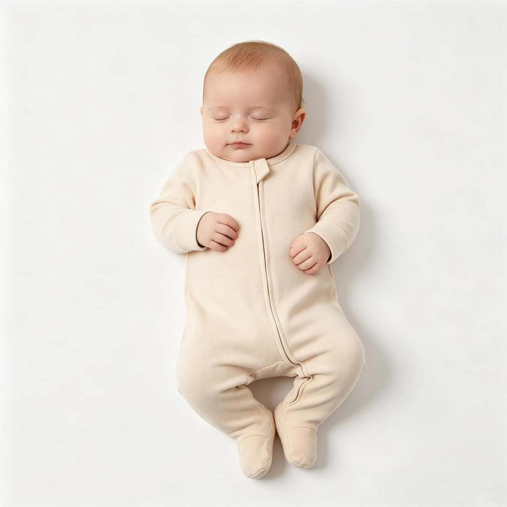 Baby Footie Pajama with Mitten Cuffs, Double Zipper Infant Cotton clothes Sleeper Pjs, Footed Sleep Play