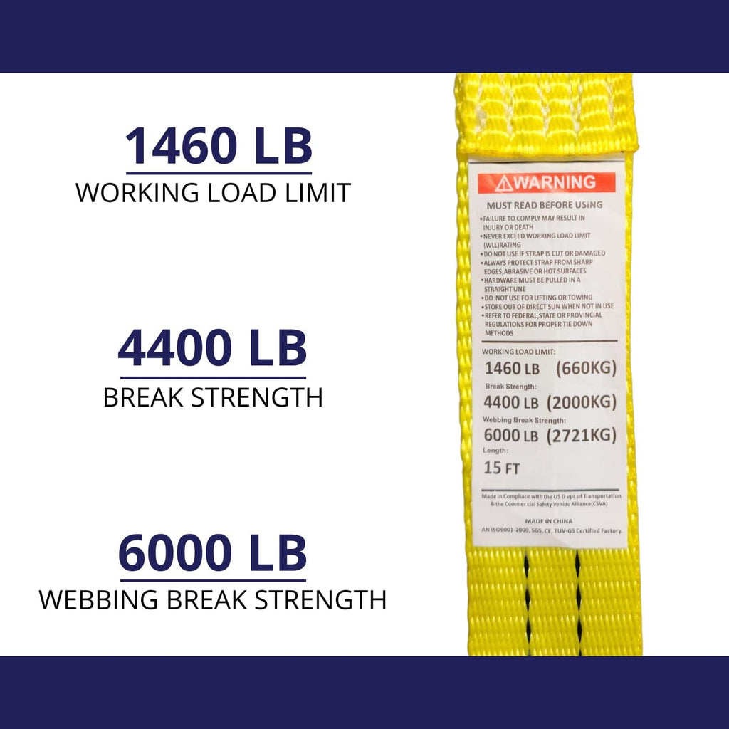 Ratchet Tie Down Straps, 1.5 in x 15 ft, 4,400 lb Breaking Strength, J-Hook, 10-Pack