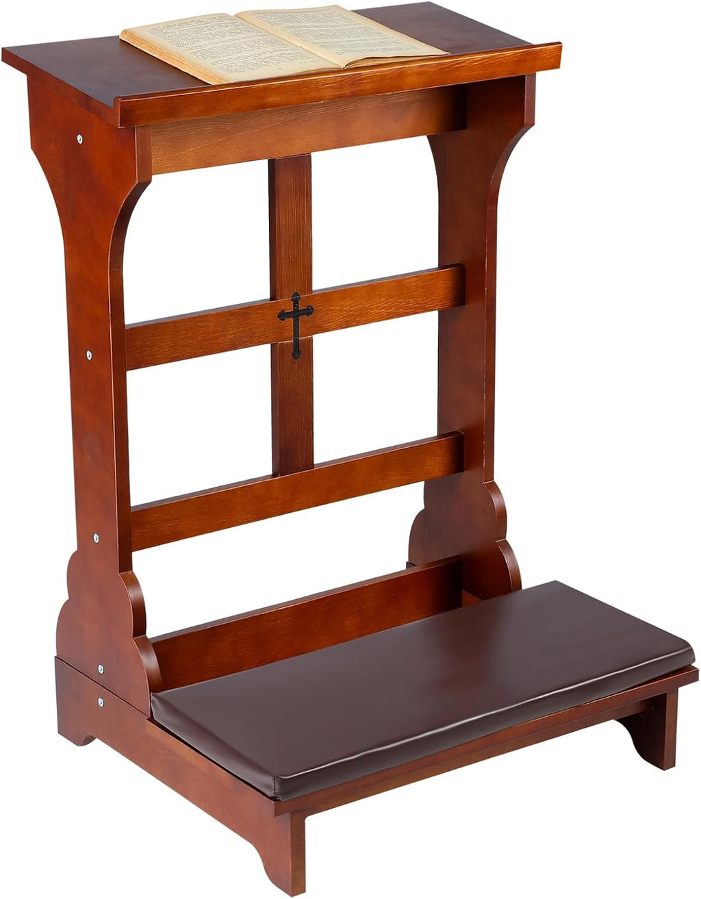 Wood Prayer Kneeler with Shelf and Cushion,Simple Style