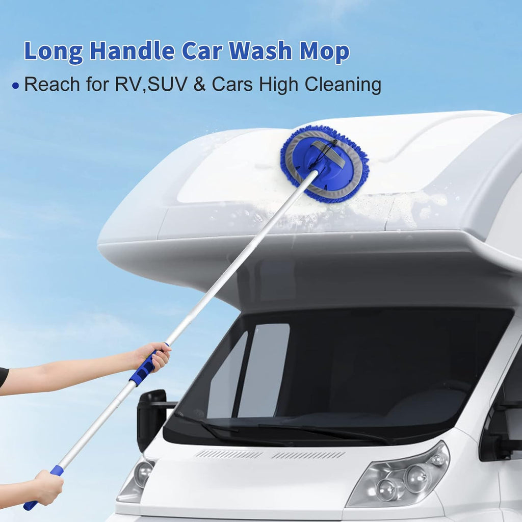 62'' Car Wash Brush Kit with Long Handle, Chenille Microfiber Car Wash Mop Mitt Scratch-Free Car Detailing Cleaning