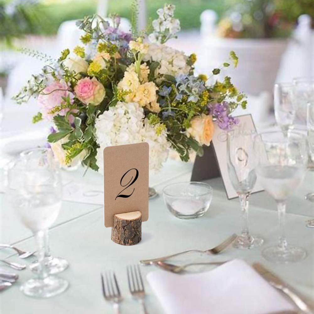 12Pcs Mini Wood Place Card Holders and 24Pcs Kraft Place Cards, Rustic Table Number Holders, Food Labels for Party