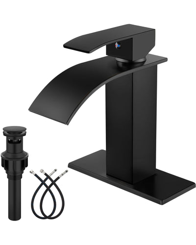 Waterfall Bathroom Faucet 1 Hole,Matte Black