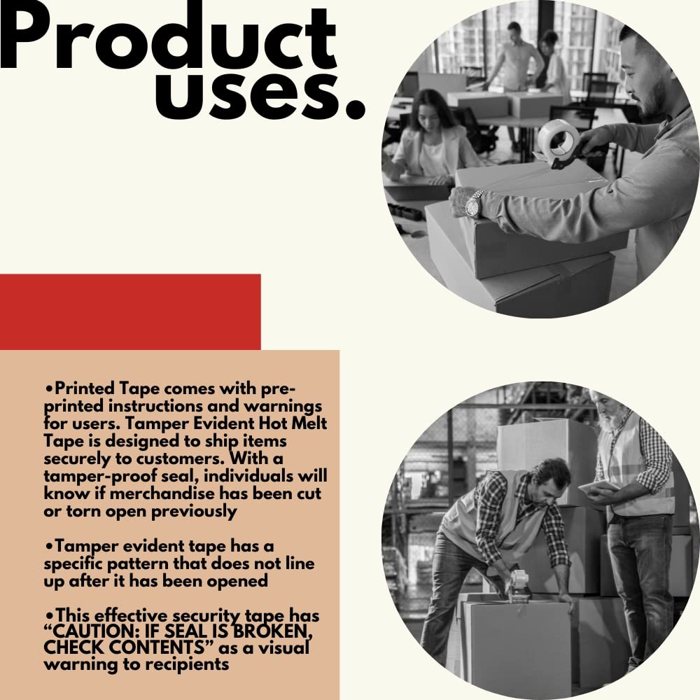 PSBM Caution If Broken Check Content Printed Tape, 48 Rolls 1.9 Mil 2.83 Inch 110 Yards Per Roll, Red Tamper Evident