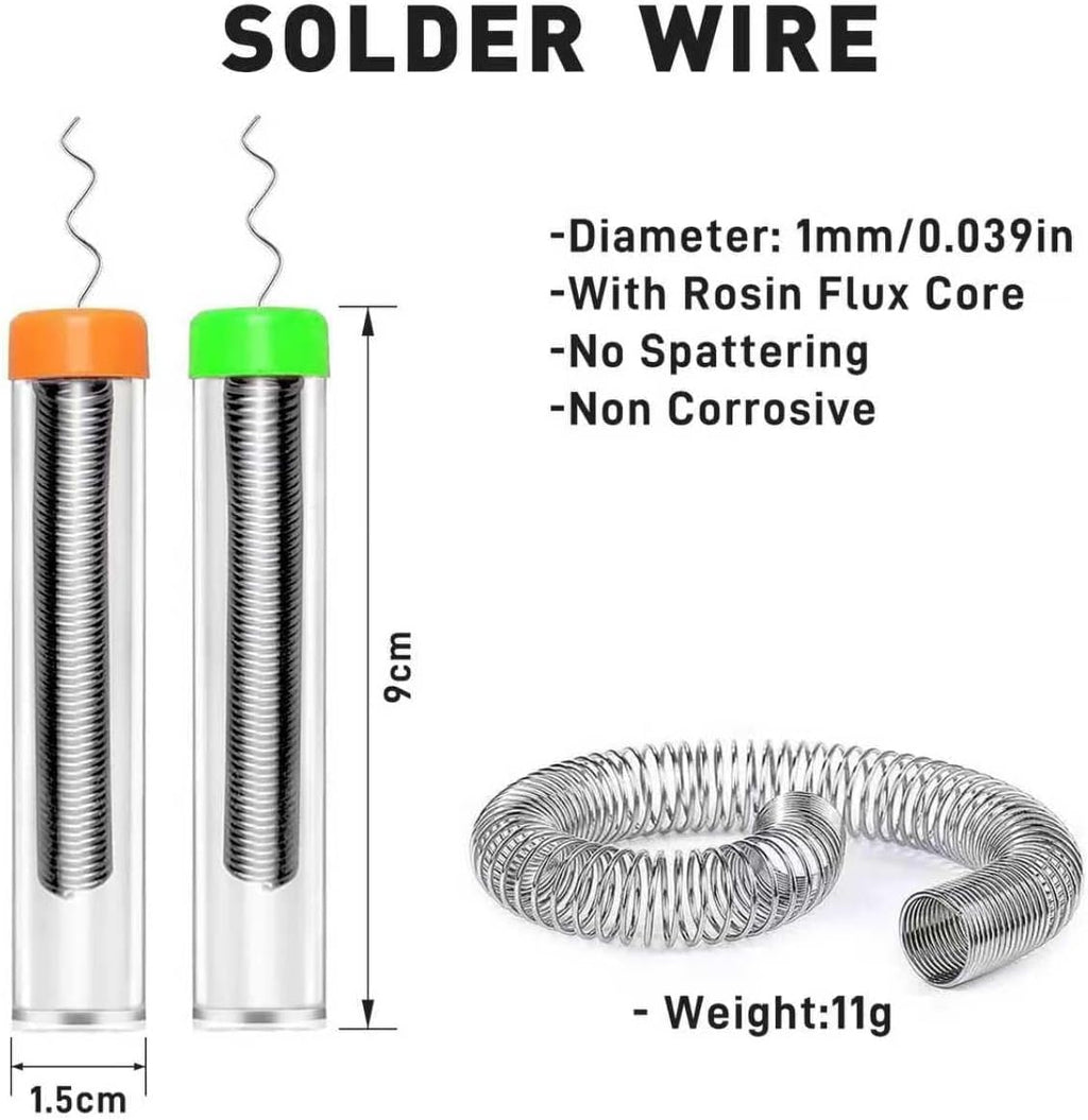 6-in-1 solder kit, soldering iron tip cleaner +1.0mm solder wire(11g*2pcs)+Rosin Solder Flux Paste (1.75 oz/50g)