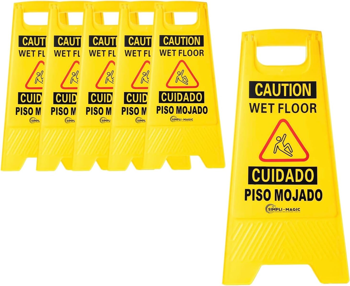 24" Height Wet Floor Caution Signs, 6 Pack – Double-Sided, Bilingual & Foldable Safety Warning Sign – Commercial