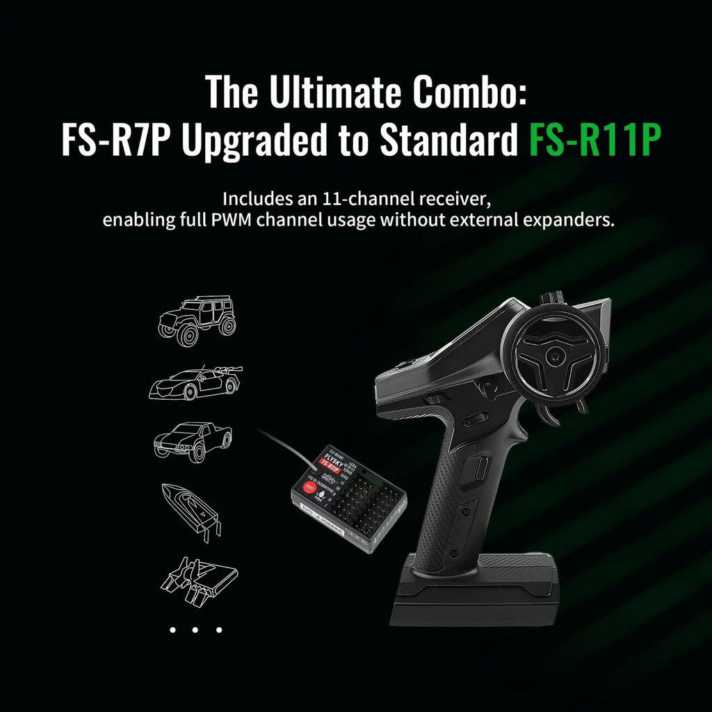 FS-G7P+ Transmitter and Receiver FS-R11P, for RC Car & Boat Flysky | 2.4GHz 10-Channels | Adopting Flysky Radio