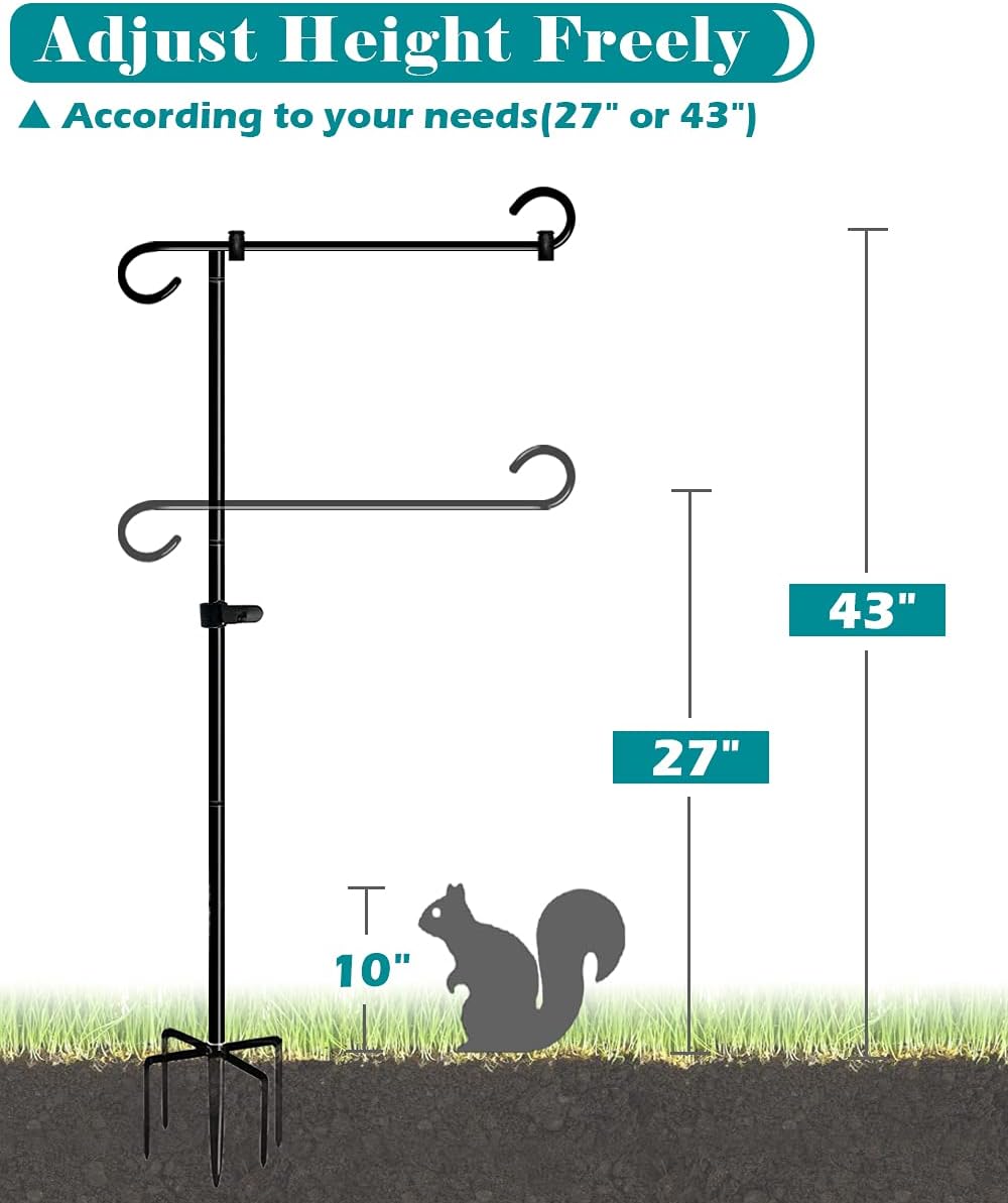 49 Inch Extra Tall Garden Flag Stand Holder Pole with 5 Prong Bases for 12 x 18 Outside Fall Yard Flags Décor, Matte