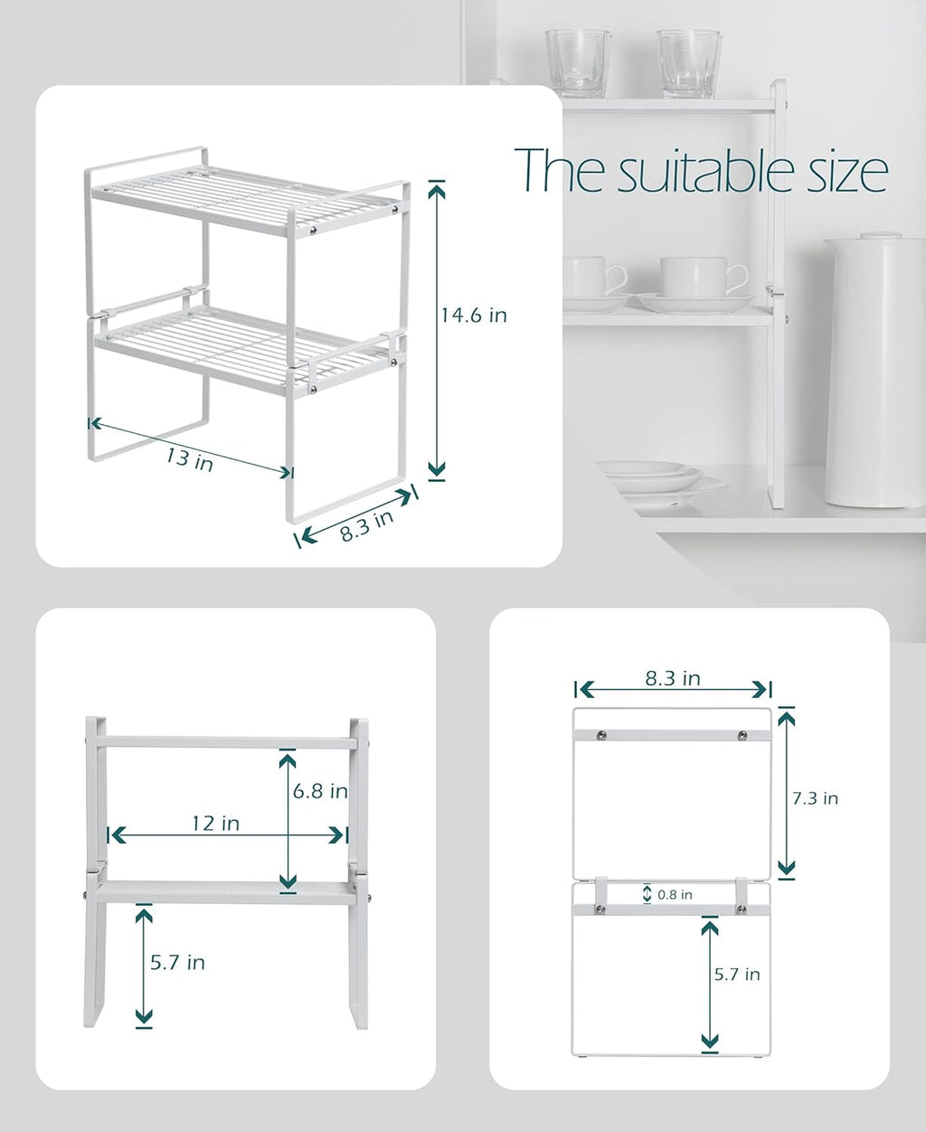 2 Pack Kitchen Cabinet Shelf Counter Organizer Rack Pantry Storage Bathroom Bedroom Office Table Desk Space Saving