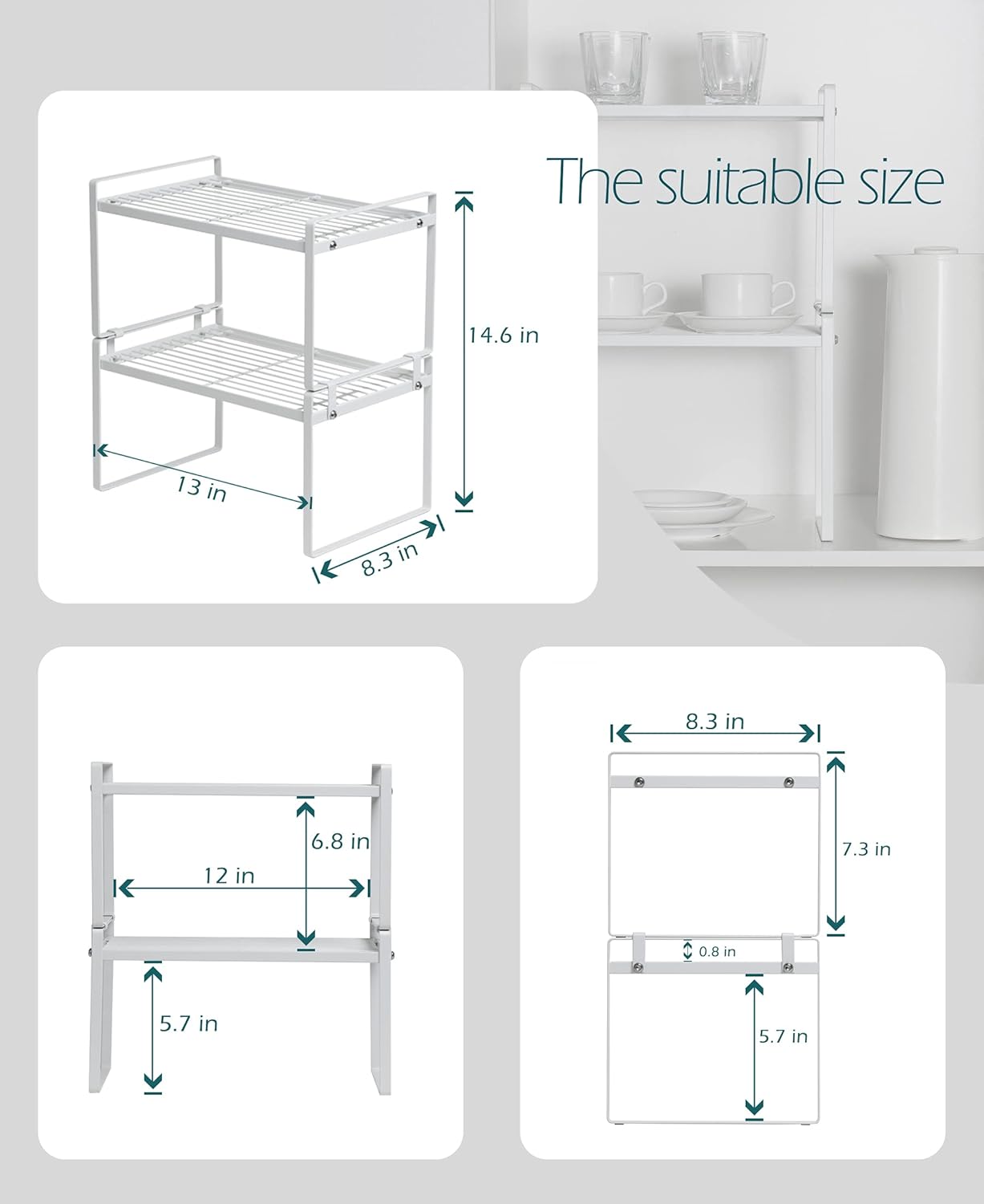 2 Pack Kitchen Cabinet Shelf Counter Organizer Rack Pantry Storage Bathroom Bedroom Office Table Desk Space Saving
